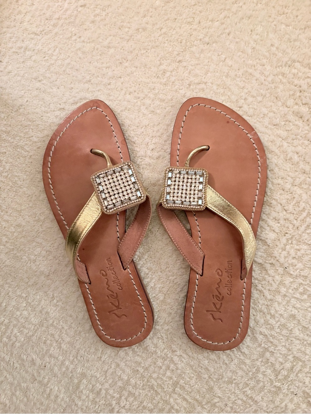Skemo Tan Sandals with Gold Embellished Accents